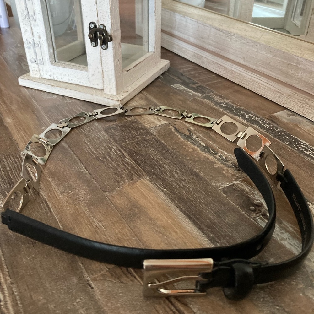 Black Leather Silver Chain Belt